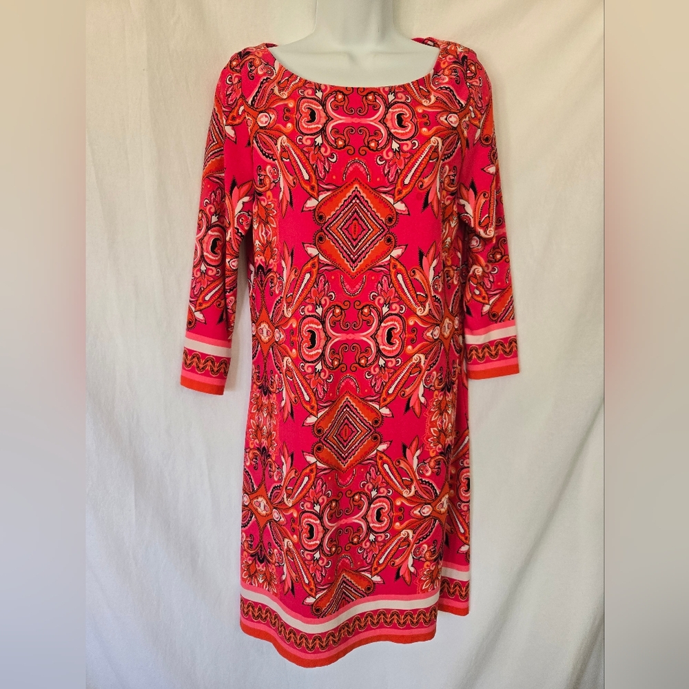 Jessica Howard Red/Pink Print Pull Over Dress Size 12P